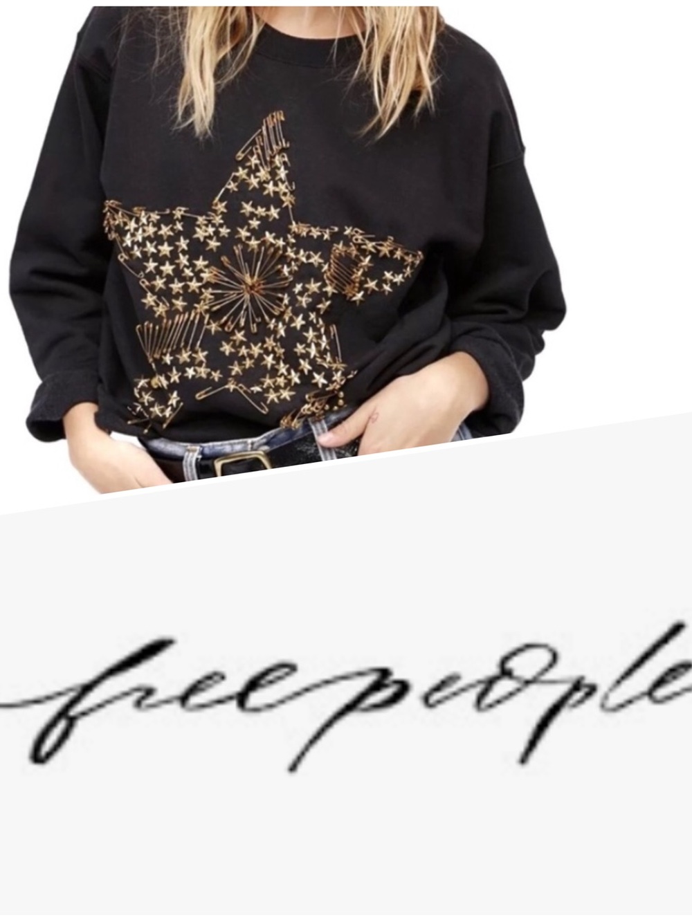 Free People | Star Studded Black Pullover Sweatshirt